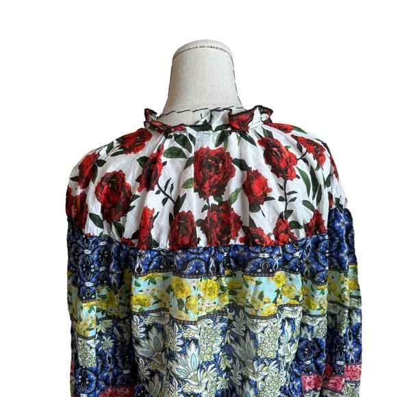 ALICE + OLIVIA Marlyn Floral Tie-Neck Button Down Tiered Blouse size XL - Picture 8 of 13